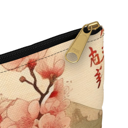 Whimsical Blossom Dreams: Accessory Pouch with Delightful Flower Drawings and Cherry Blossoms