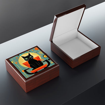 Abstract Cat Expressions: Modern Art-Inspired Midcentury Modern Jewelry Box with Timeless Atomic Age Design