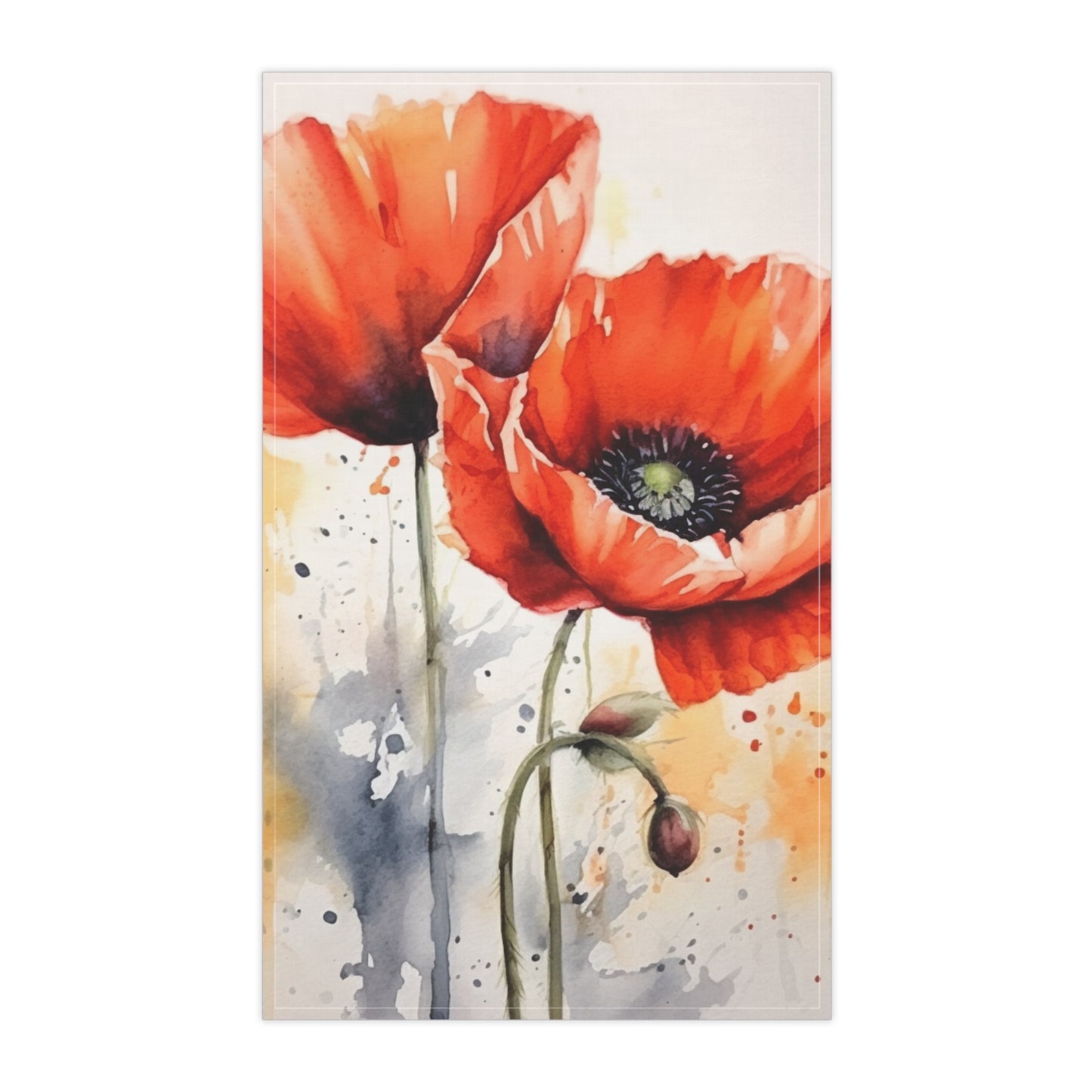 Whimsical Poppy Flower Watercolor Kitchen Towel: An Artistic Delight