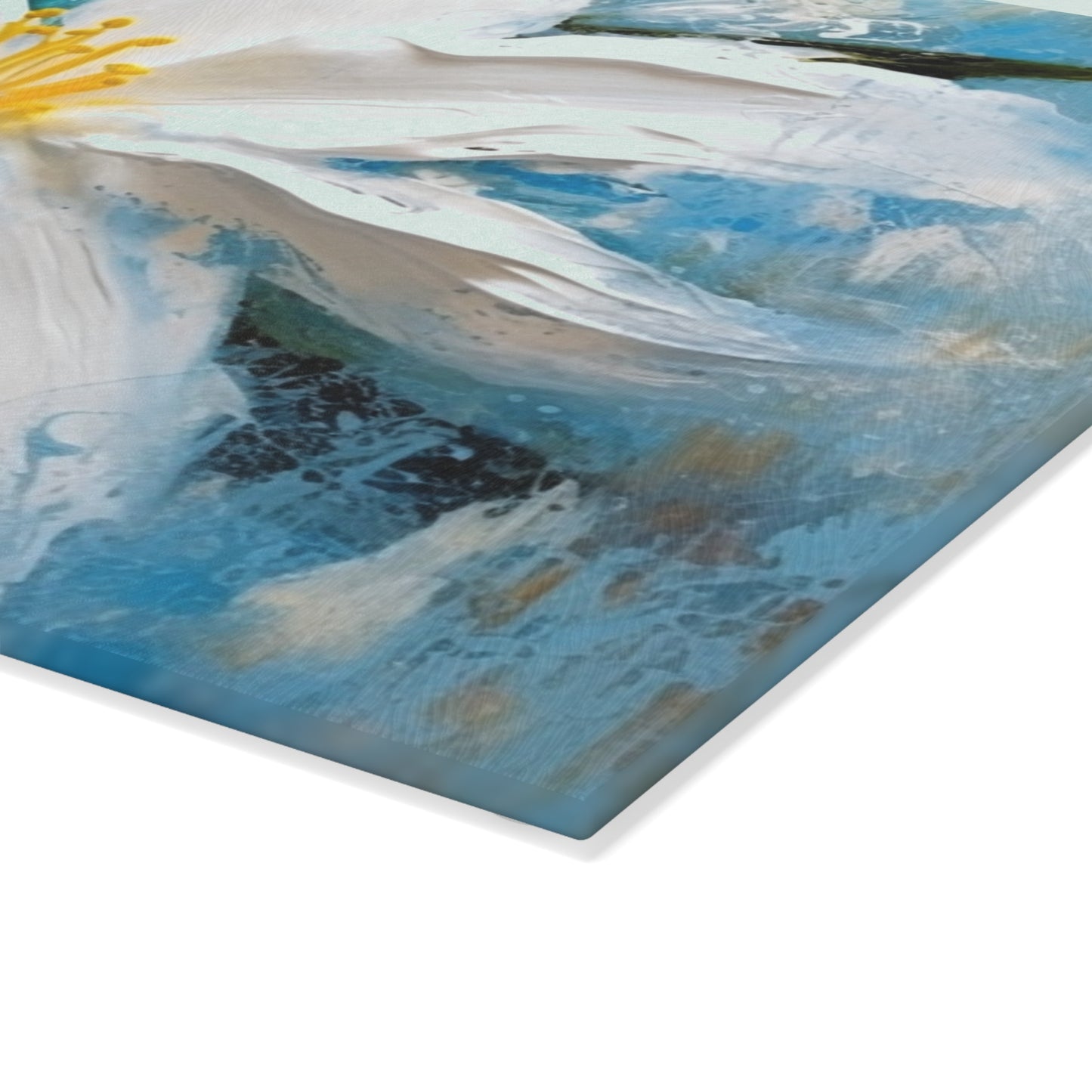 Ethereal Elegance: Glass Cutting Board featuring an Abstract Oil Painting of Jasmine