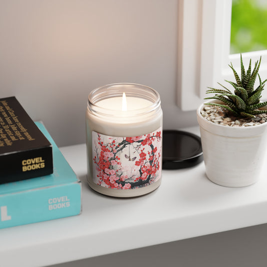 Cherry Blossom Delight: Scented Soy Candle Adorned with Intricate Flower Drawings and Artistry