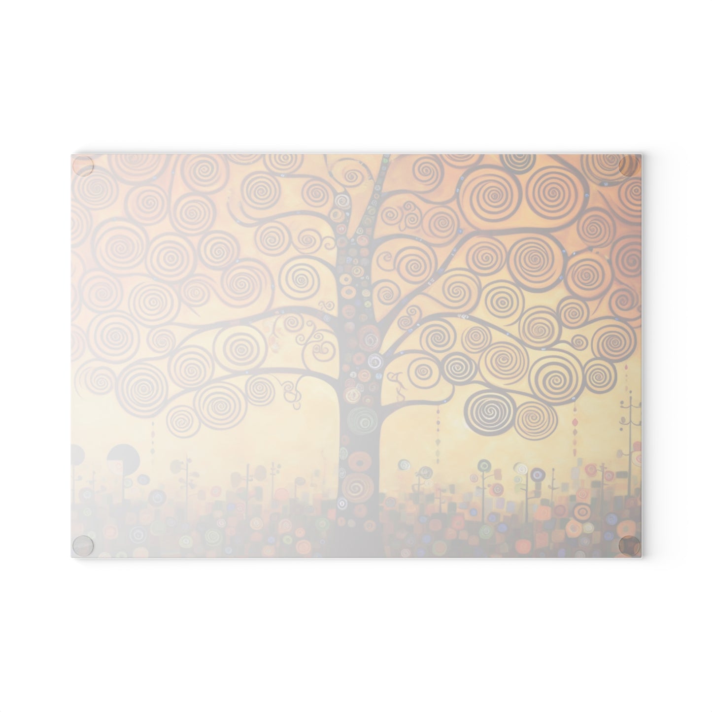 Symbolic Harmony: Gustav Klimt Tree of Life Glass Cutting Board, Embrace Artistic Elegance