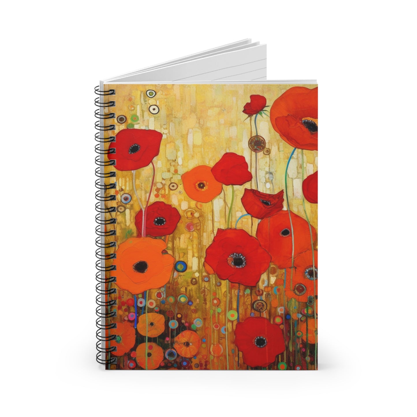 Floral Symphony: Spiral Notebook showcasing Gustav Klimt's Poppies in Art Nouveau