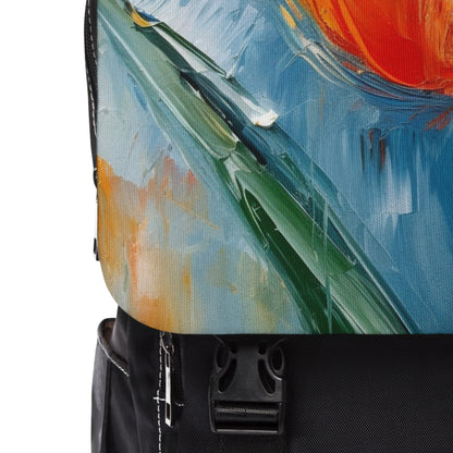 Orange Tulip Magic on Unisex Casual Shoulder Backpack: A Blossoming Artistic Delight