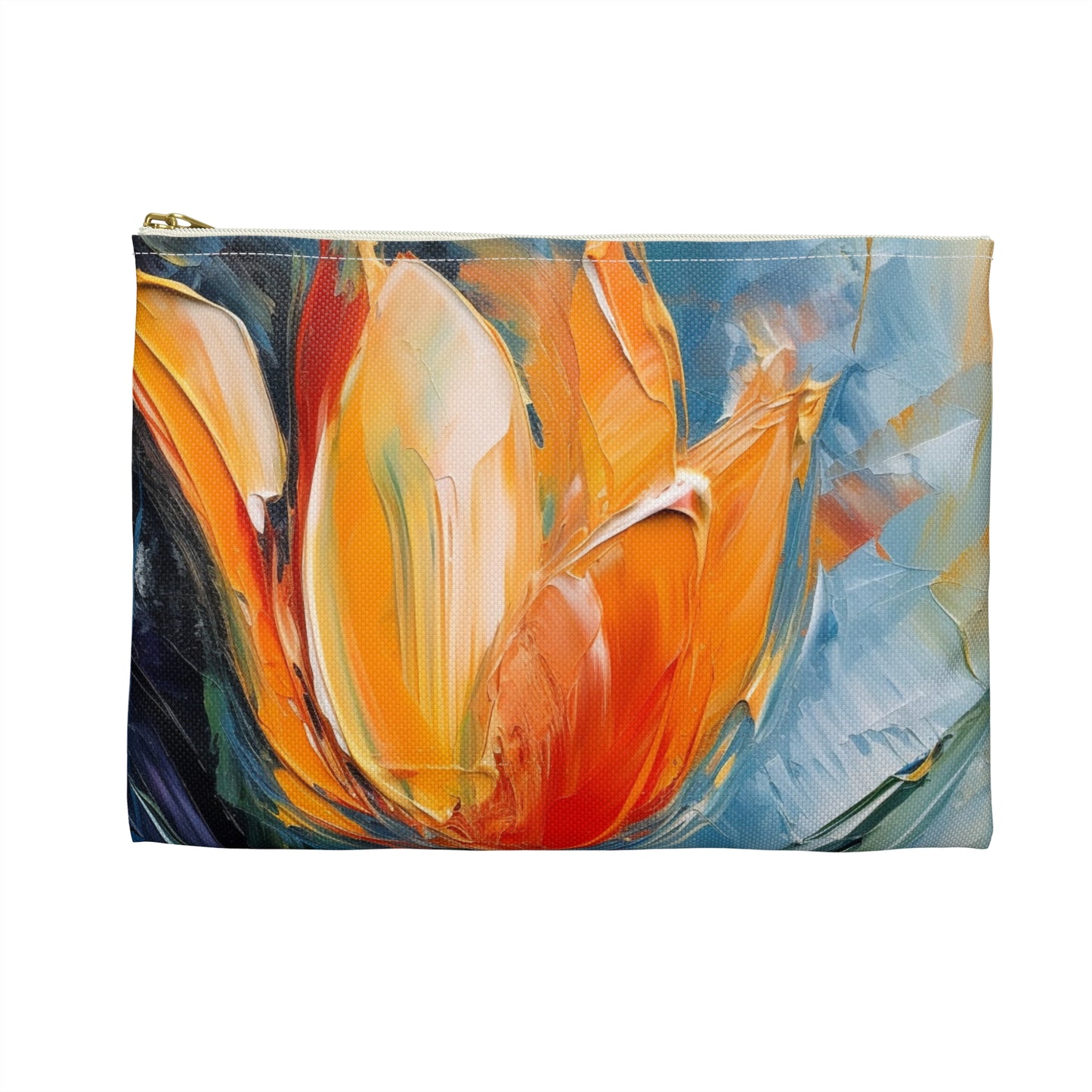 Orange Tulip Magic on Accessory Pouch: A Blossoming Artistic Delight