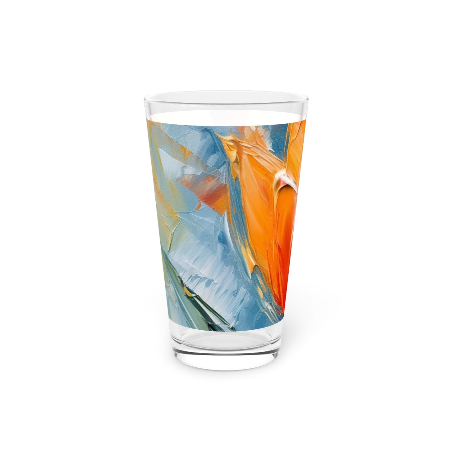 Orange Tulip Magic on Pint Glass: A Blossoming Artistic Delight