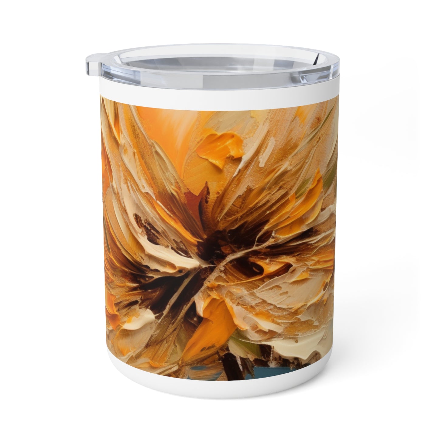 A Brush of Nature's Elegance: Insulated Coffee Mug for Artistic Flower Lovers