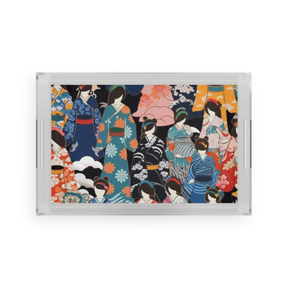 Kimono Dreams Acrylic Serving Tray: Experience Japanese Elegance