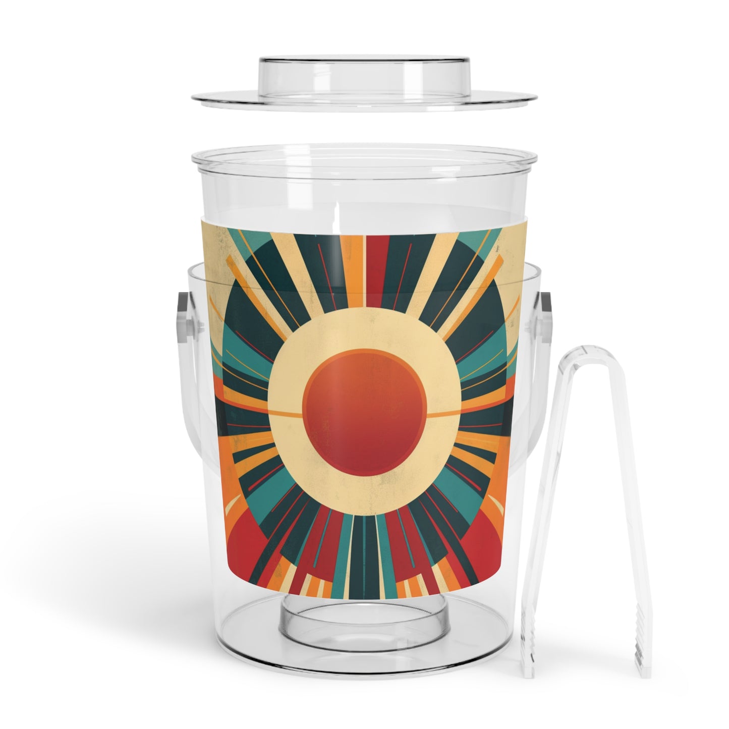 Minimalist Sunshine: Midcentury Modern Sun Ice Bucket with Tongs