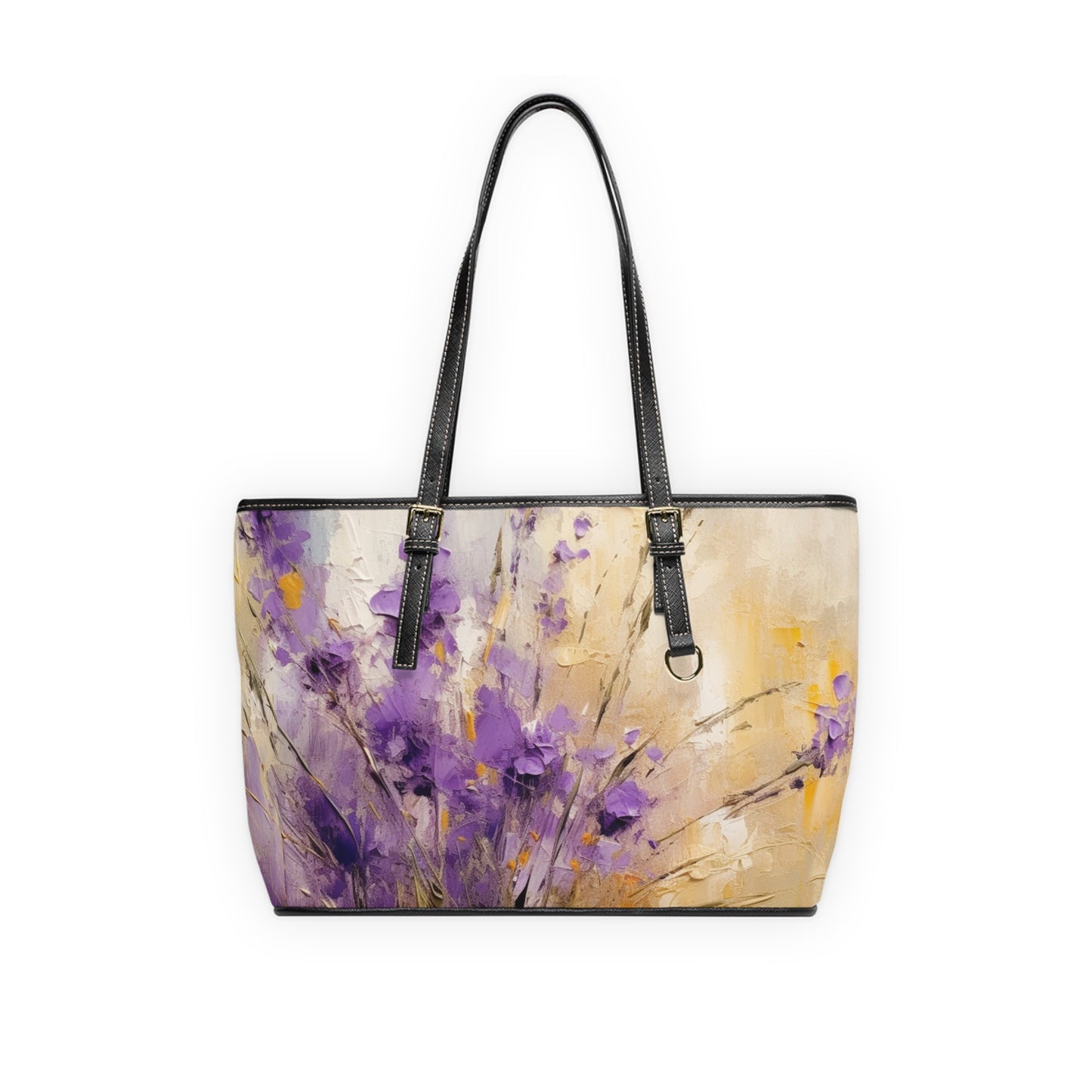 Expressive Lavender Drawing on PU Leather Shoulder Bag: A Symphony of Colors and Petals