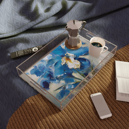 Embrace Artistic Expression with Blue Orchid Abstract Painting Acrylic Serving Tray