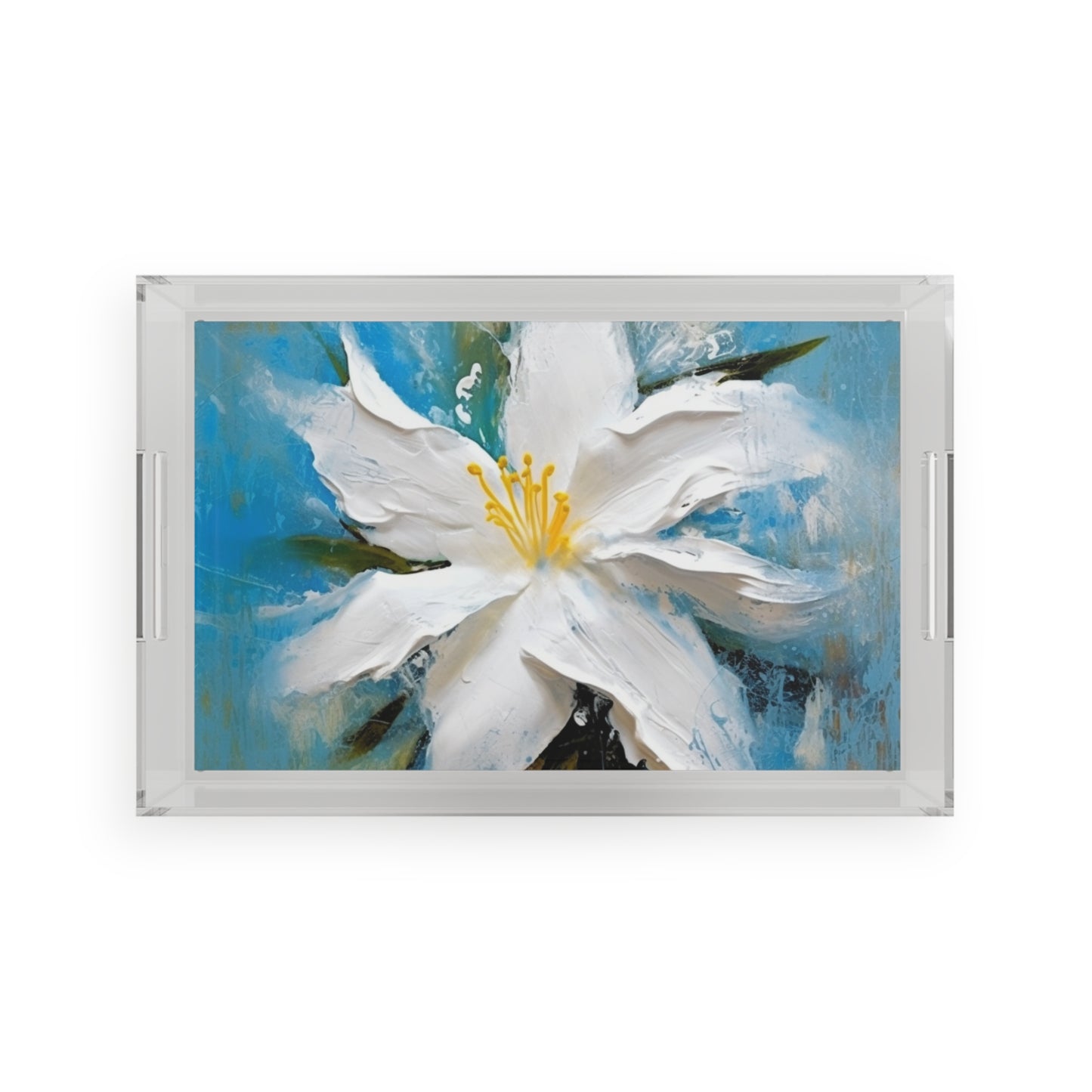 Ethereal Elegance: Acrylic Serving Tray featuring an Abstract Oil Painting of Jasmine