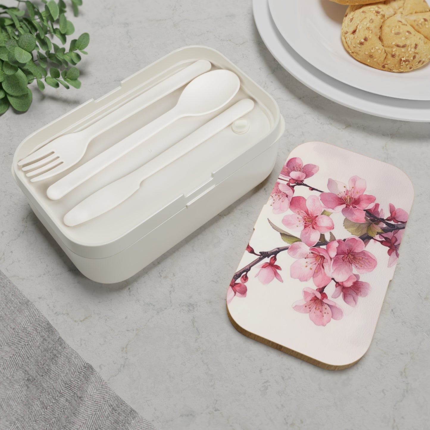 Artistic Flourish: Floral Watercolor Cherry Blossom Bento Box