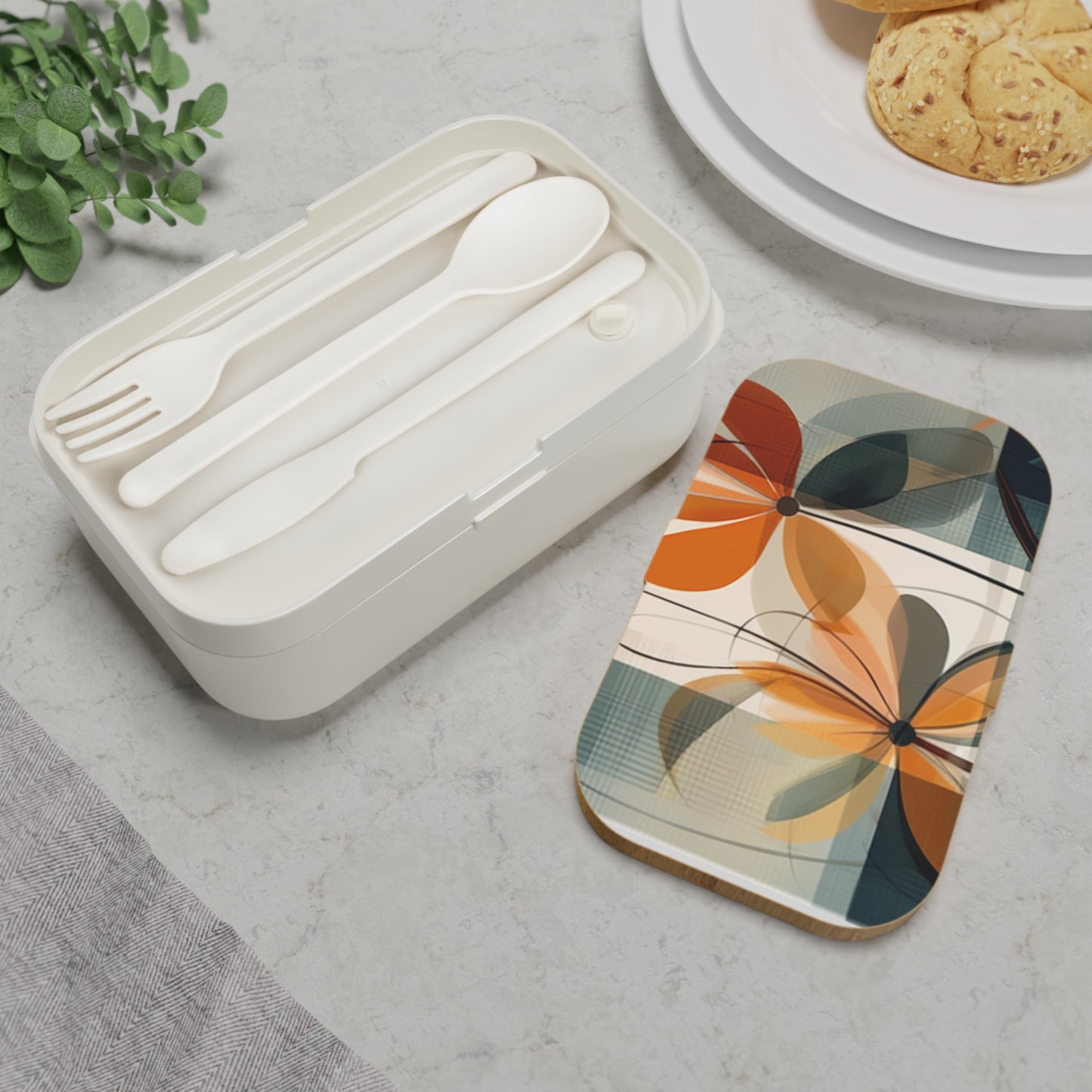 Botanical Chic: Flower Drawings and Minimalist Bento Box Design with Midcentury Flair