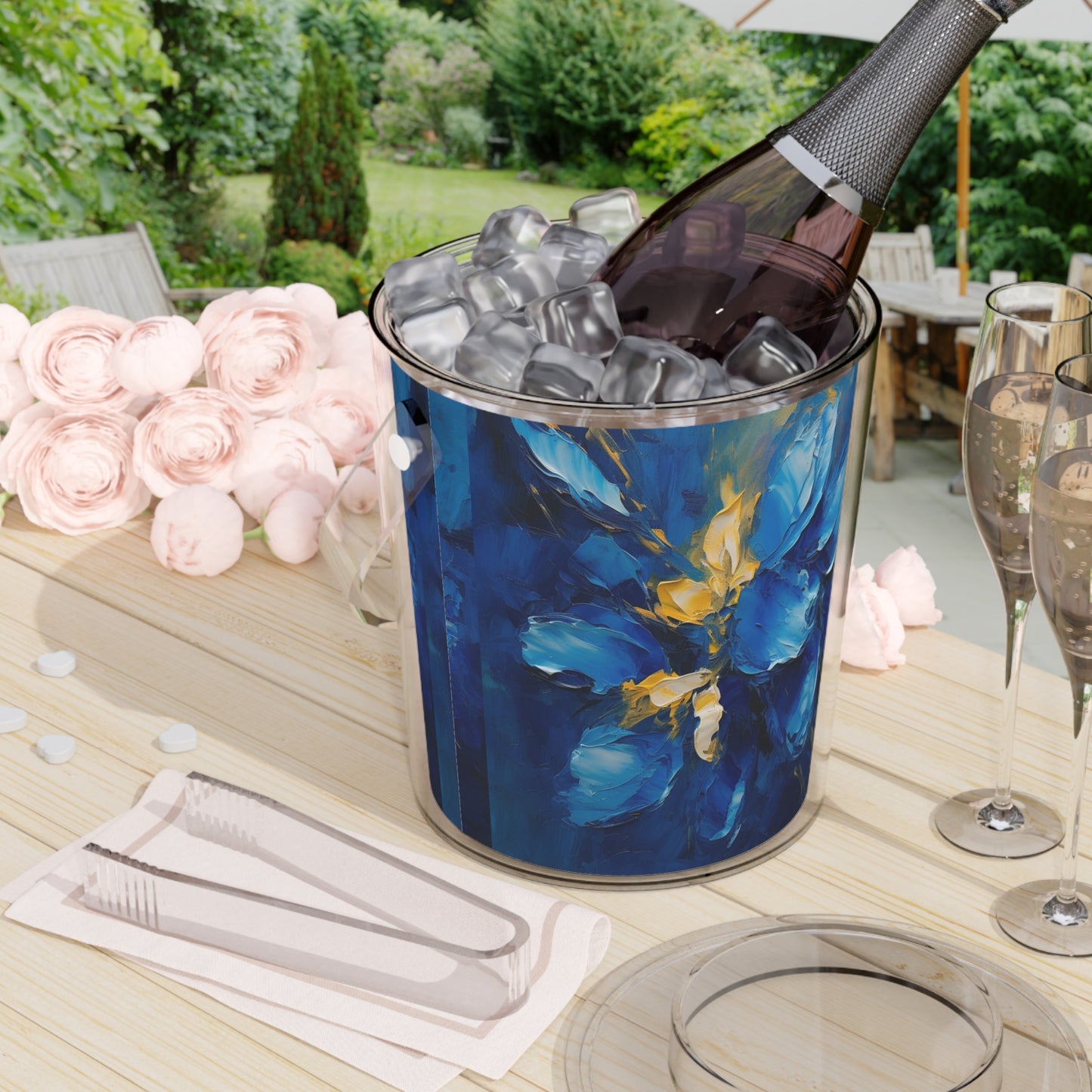 Abstract Wallpaper Ice Bucket with Tongs: Immersive Floral Beauty with Blue Orchid Motif