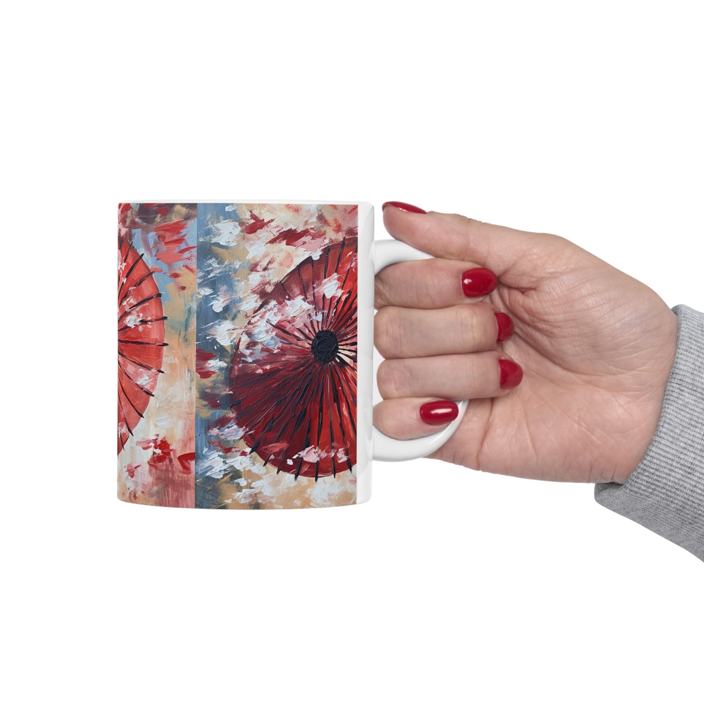 Abstract Japanese Umbrella Painting Ceramic Mug: Unleashing Artistic Beauty