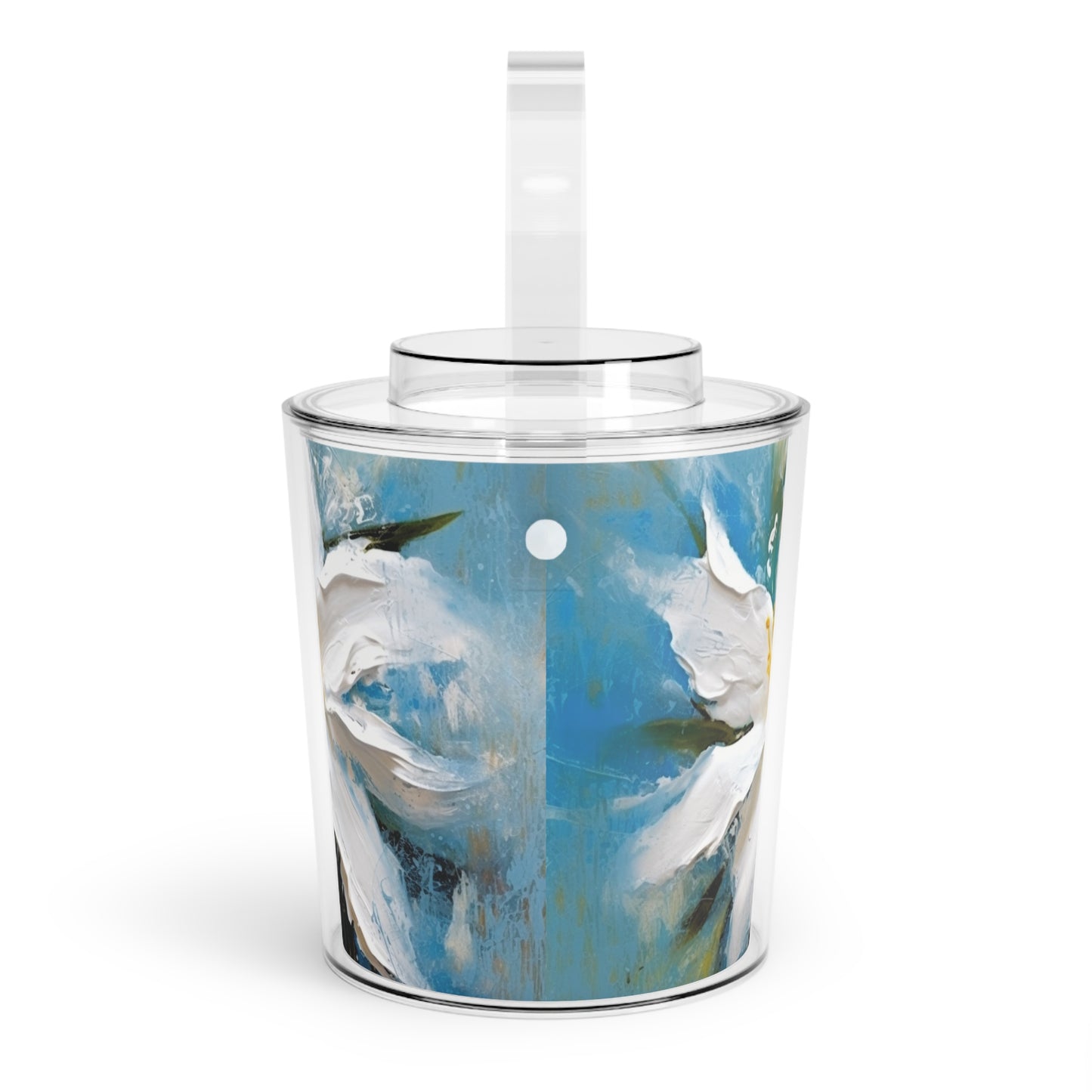 Ethereal Elegance: Ice Bucket with Tongs featuring an Abstract Oil Painting of Jasmine