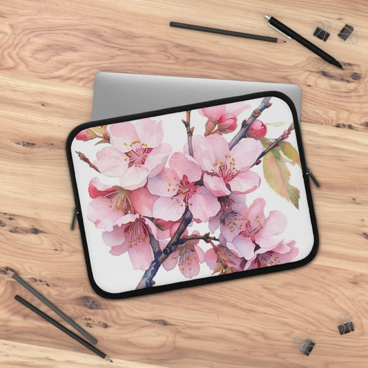 Whimsical Delight: Watercolor Cherry Blossom Tree Laptop Sleeve