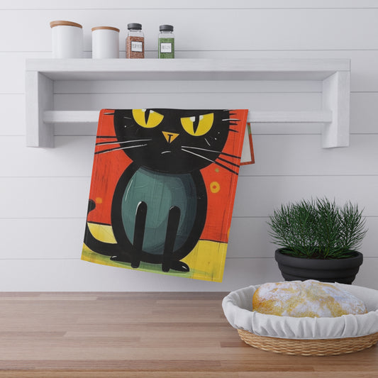 Fashionably Retro Feline: Midcentury Modern Kitchen Towel with a Vintage Cat-Inspired Flair