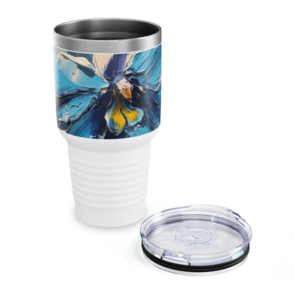 Unleash Your Imagination: Blue Orchid Abstract Painting Ringneck Tumbler, Let Art Inspire Your Every Sip