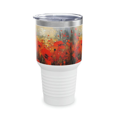 Whimsical Poppy Art on Ringneck Tumbler