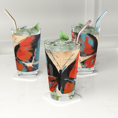 Pint Glass with Bauhaus-Inspired Butterfly: Embrace the Subtle Elegance of Nature