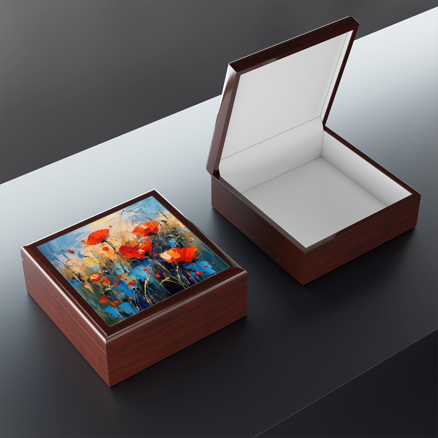 Jewelry Box Paradise: Abstract Poppy Artwork and Flower Drawings