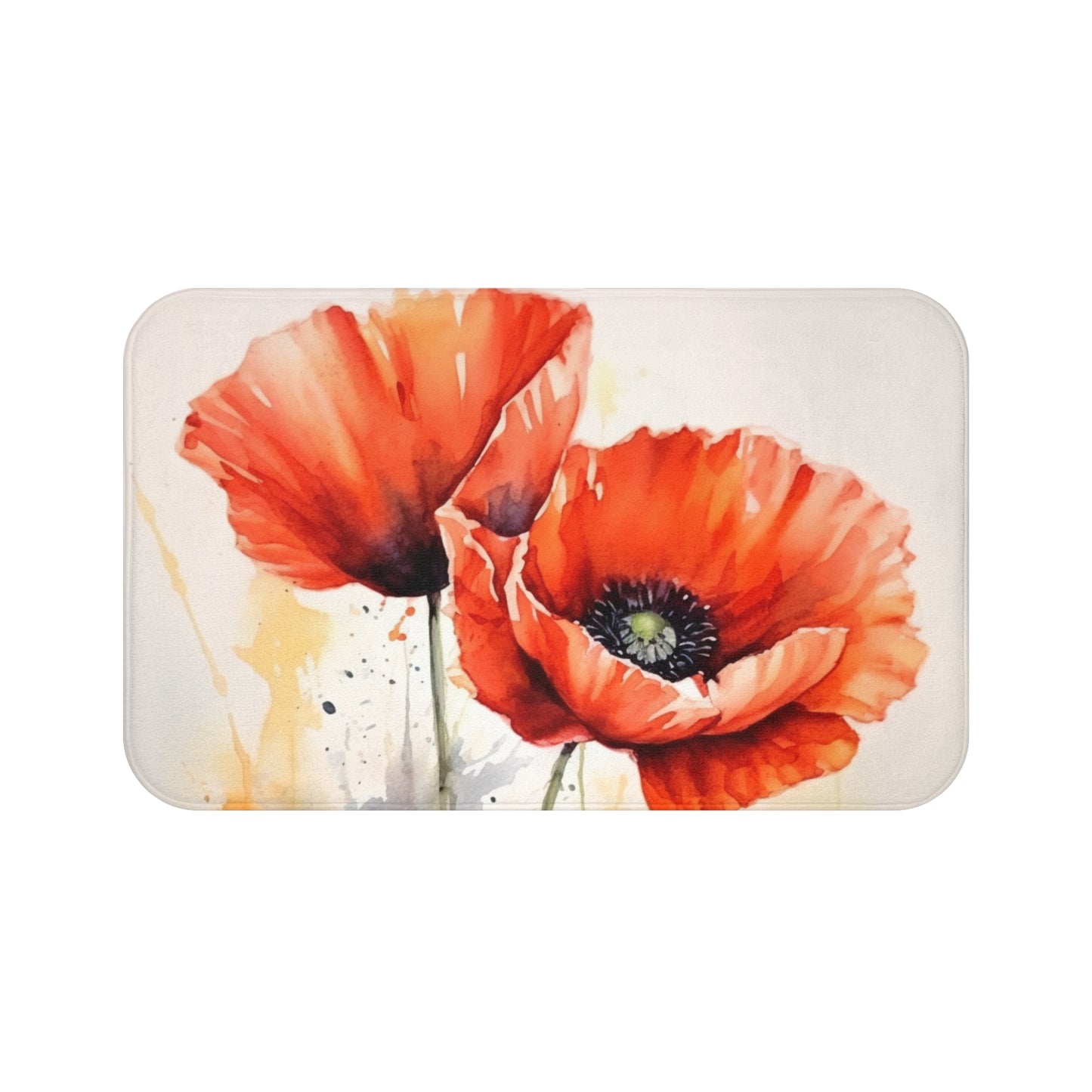 Whimsical Poppy Flower Watercolor Bathmat: An Artistic Delight