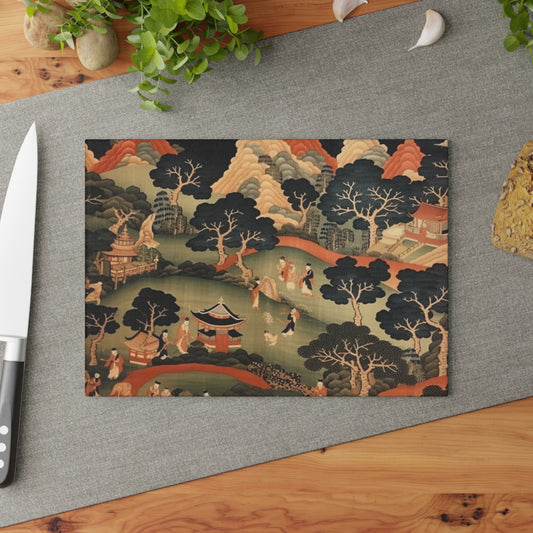 Tapestry Treasures: Japanese-inspired Glass Cutting Board for Art Lovers