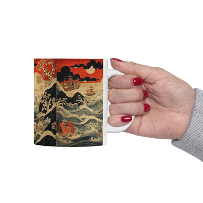 Ceramic Mug: Artistic Fusion - Where Japanese Tapestry Meets the Perfect Coffee Mug