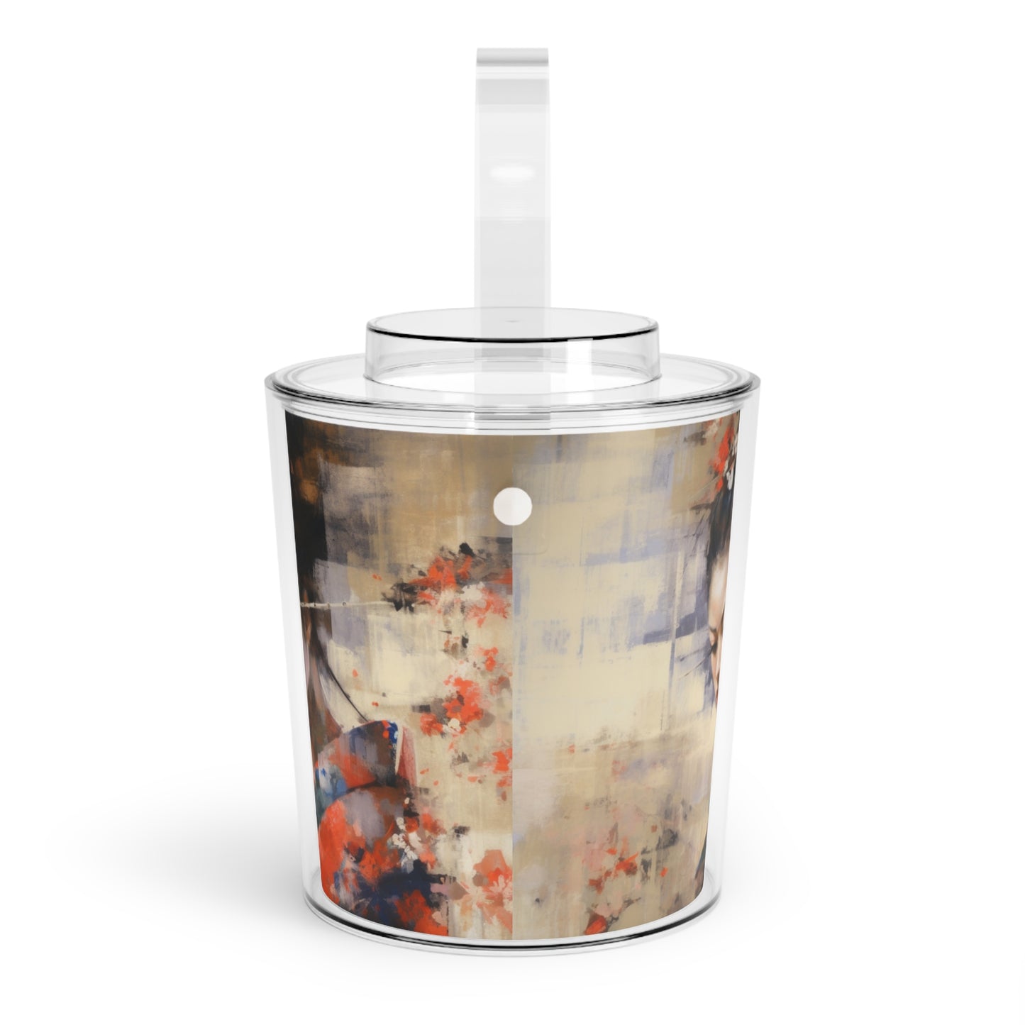 Japanese-Inspired Abstract Oil Painting Ice Bucket with Tongs: Celebrating Geisha Beauty