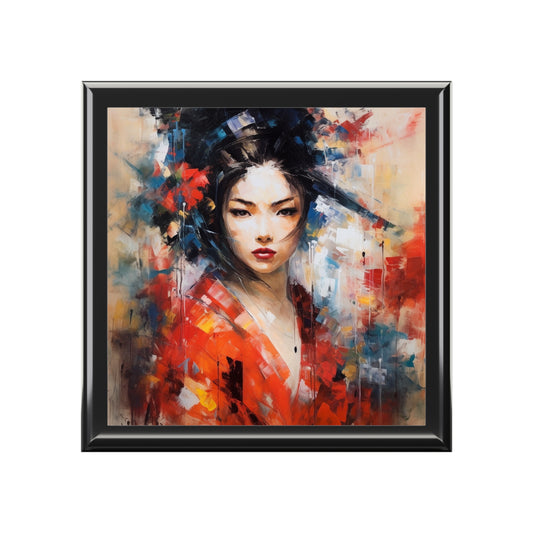 Abstract Geisha Art Jewelry Box: Captivating Brushstrokes in a Japanese Aesthetic