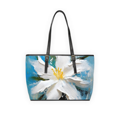 Ethereal Elegance: PU Leather Shoulder Bag featuring an Abstract Oil Painting of Jasmine