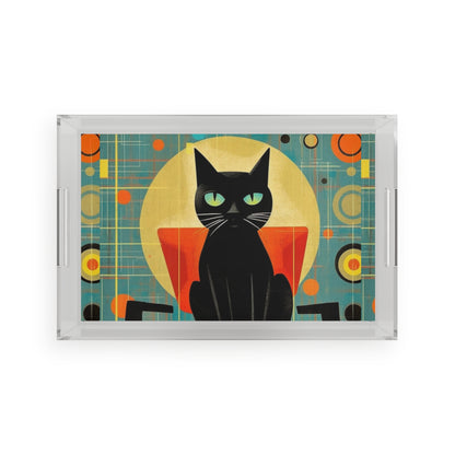 Abstract Cat Expressions: Modern Art-Inspired Midcentury Modern Acrylic Serving Tray with Timeless Atomic Age Design