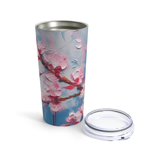 Tumbler with Abstract Cherry Blossom Drawing: Embrace the Serenity