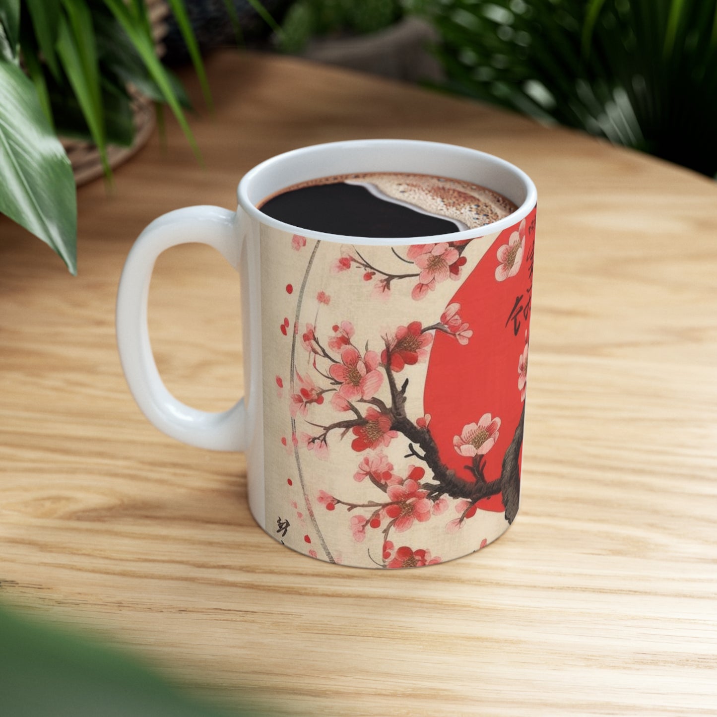 Tranquil Moments: Ceramic Mug featuring Cherry Blossom Drawings