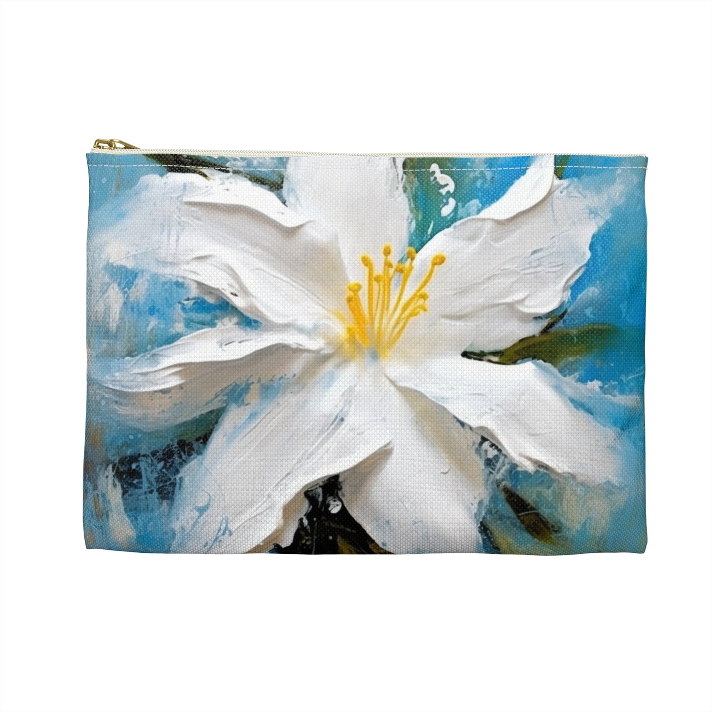 Ethereal Elegance: Accessory Pouch featuring an Abstract Oil Painting of Jasmine