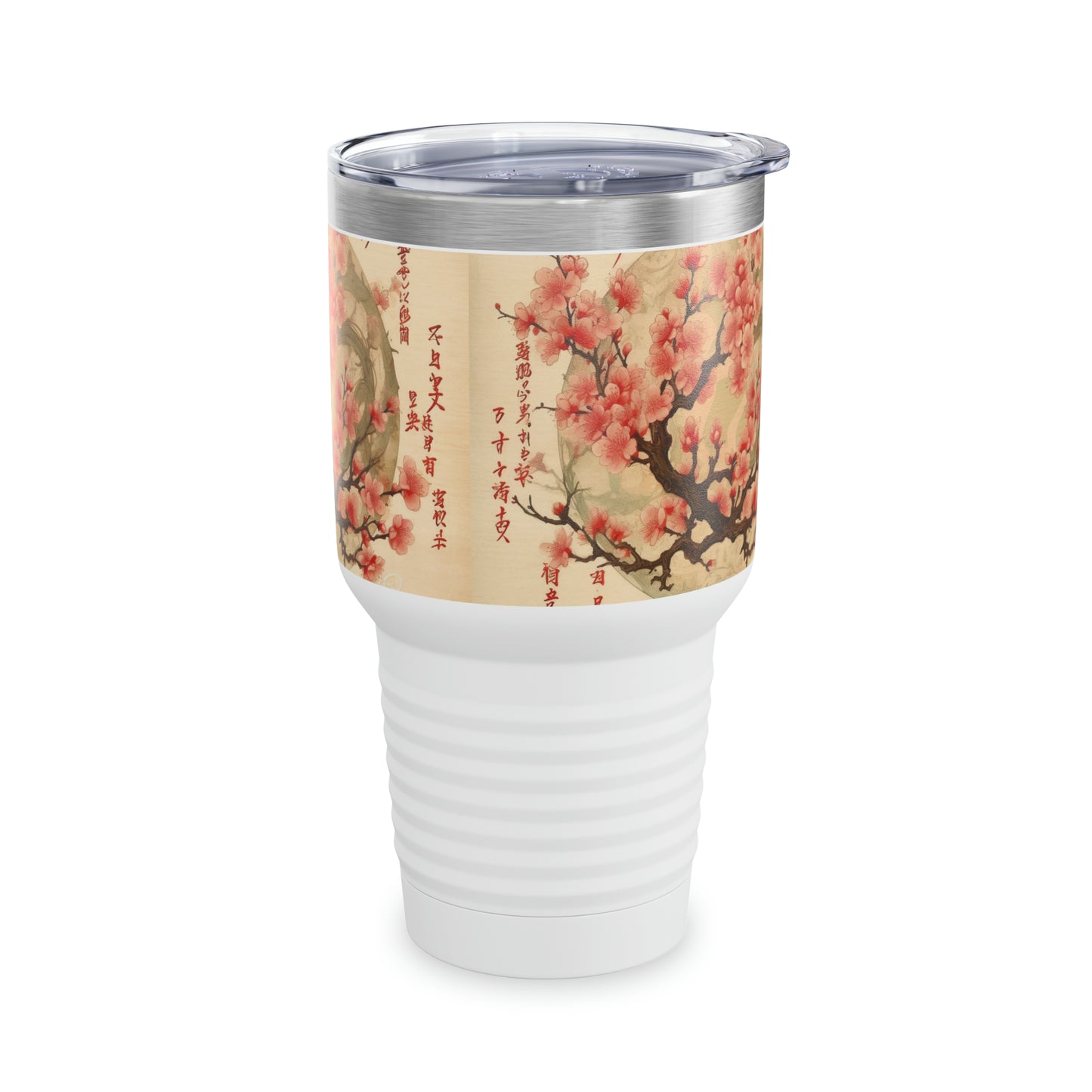 Whimsical Petal Whispers: Ringneck Tumbler with Enchanting Flower Drawings and Cherry Blossoms