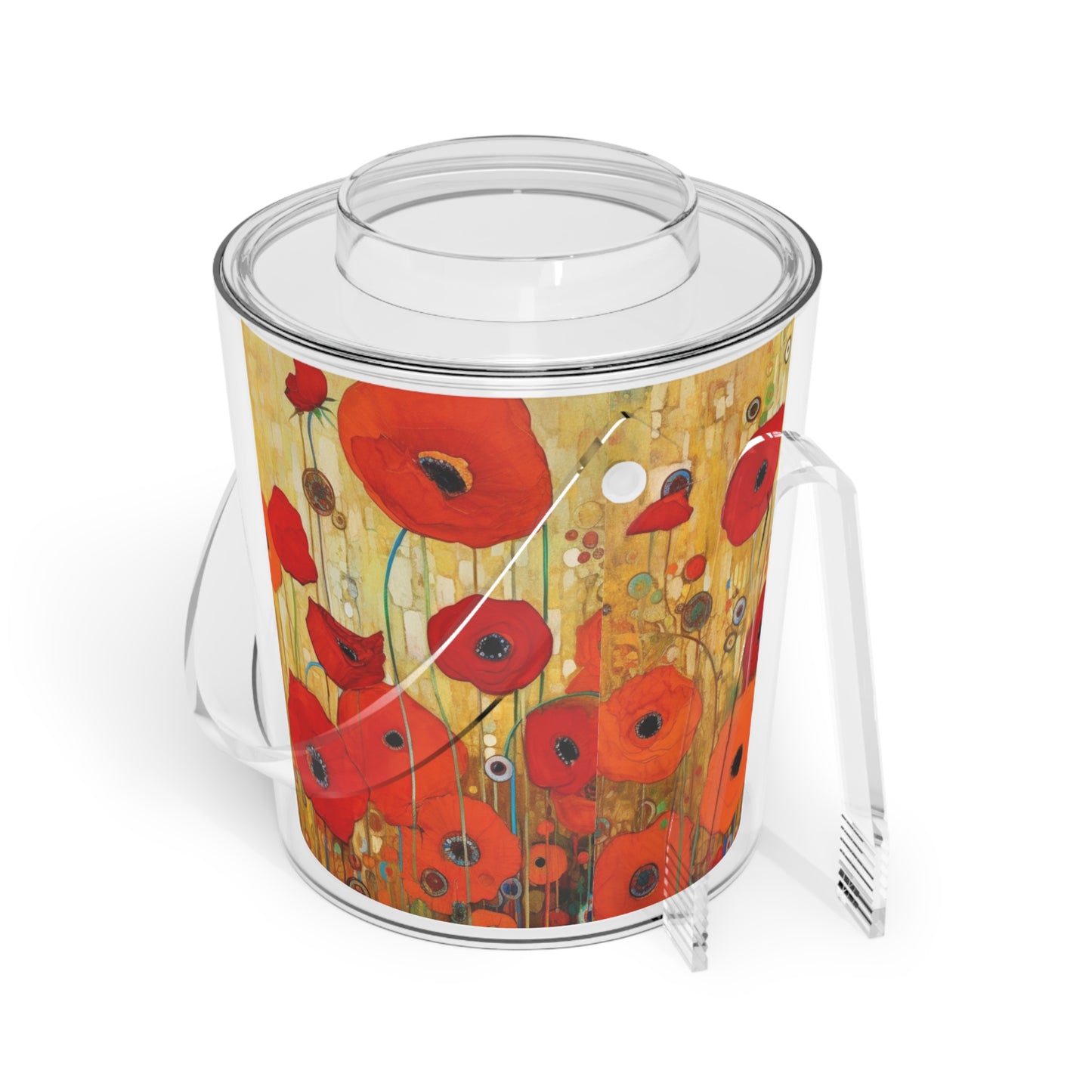 Floral Symphony: Ice Bucket with Tongs showcasing Gustav Klimt's Poppies in Art Nouveau