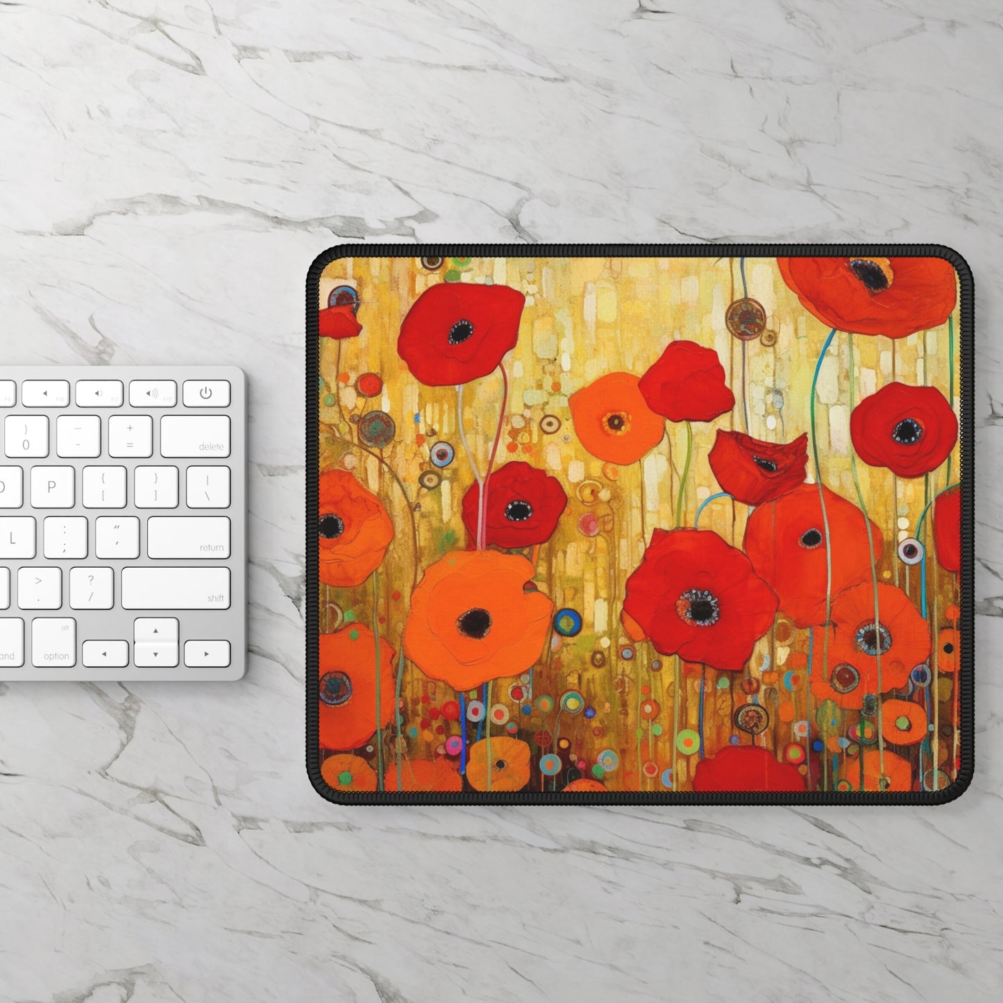 Floral Symphony: Gaming Mouse Pad showcasing Gustav Klimt's Poppies in Art Nouveau