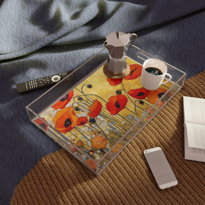 Acrylic Serving Tray Adorned with Gustav Klimt's Poppies