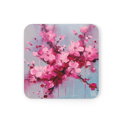 Corkwood Coaster Set with Cherry Blossom Art