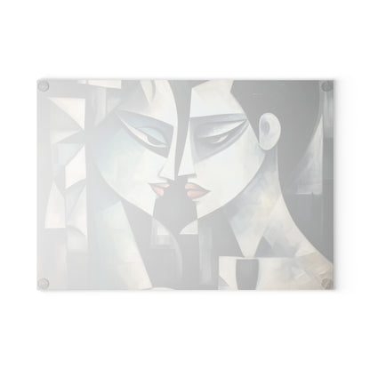 Glass Cutting Board with Cubist Art: Artistic Finesse and Abstract Flair