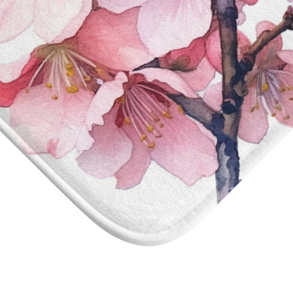 Whimsical Delight: Watercolor Cherry Blossom Tree Bathmat