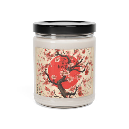 Nature's Brushstrokes: Scented Soy Candle Featuring Captivating Cherry Blossom Drawings