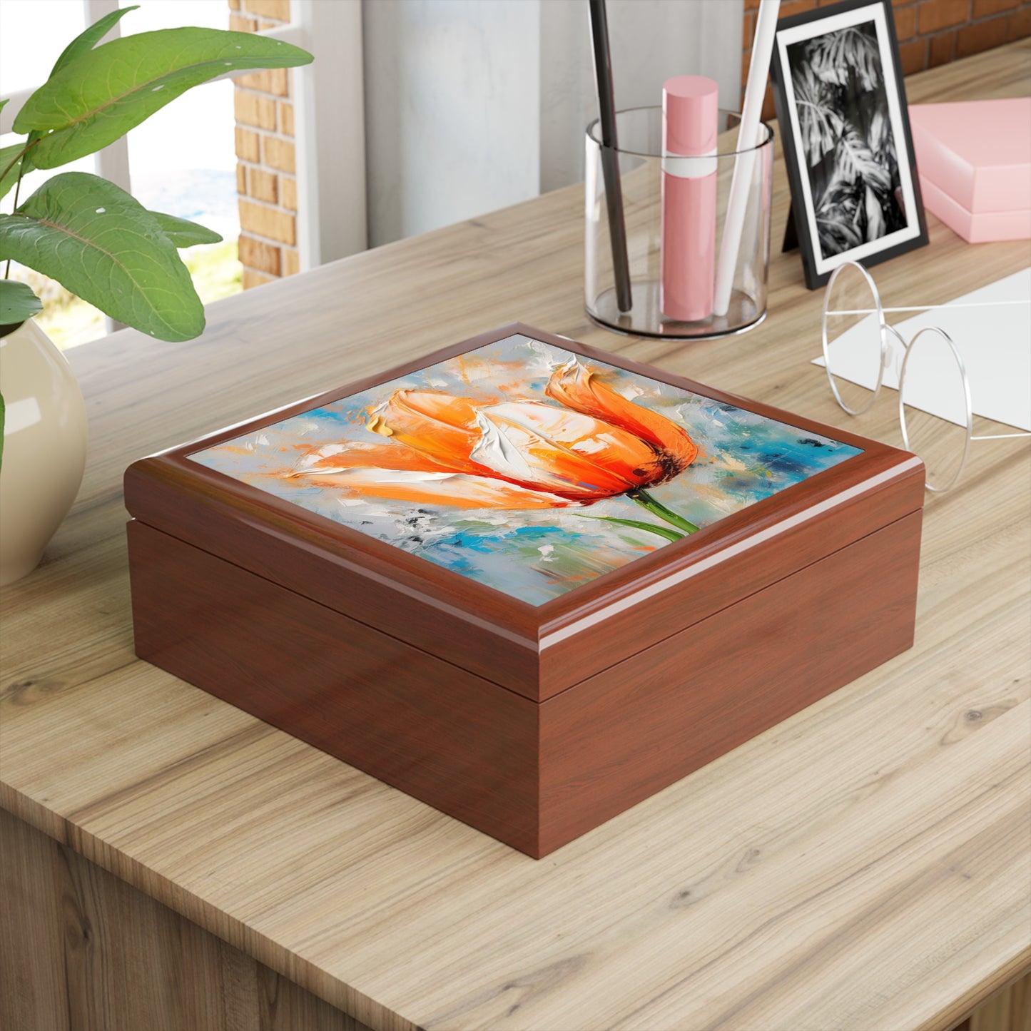 Jewelry Box with Vibrant Orange Tulip: Embrace the Beauty of Nature