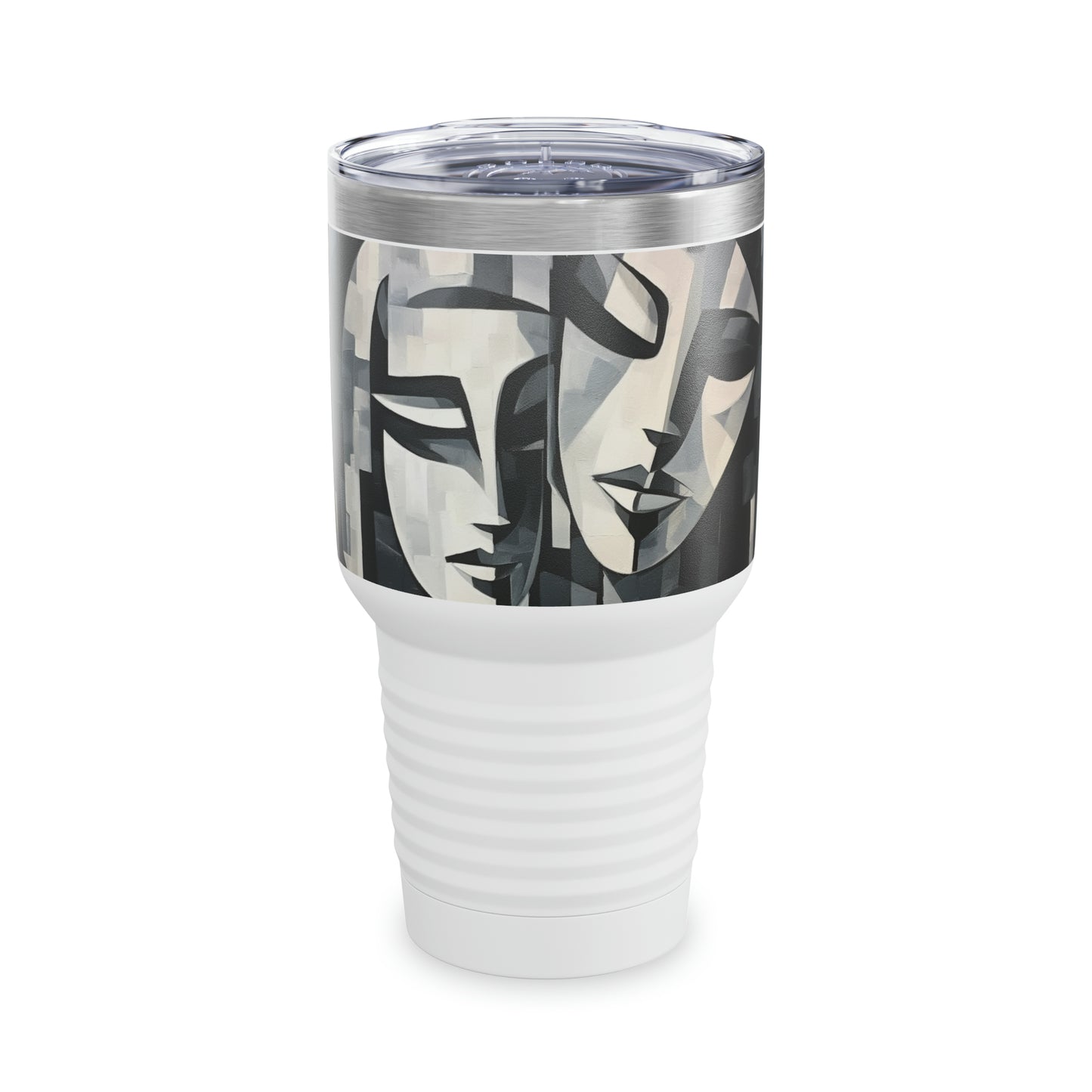 Abstract Masterpiece: Ringneck Tumbler Showcasing Cubist Artistry in Portable Form