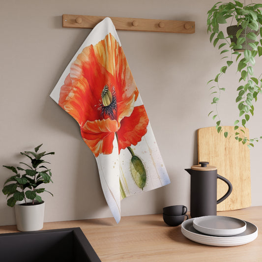 Watercolor Poppy Garden Kitchen Towel: Unleash the Beauty of Nature