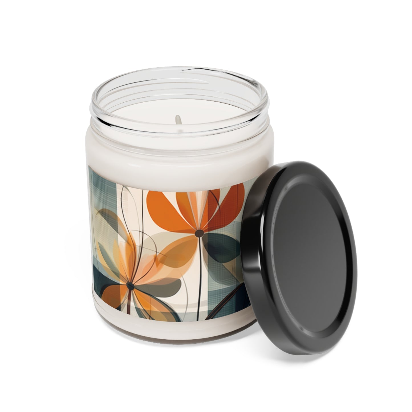 Botanical Chic: Flower Drawings and Minimalist Scented Soy Candle Design with Midcentury Flair