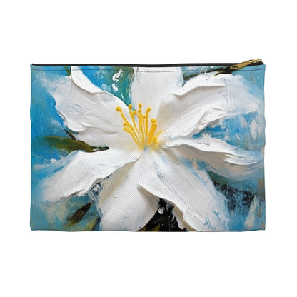 Ethereal Elegance: Accessory Pouch featuring an Abstract Oil Painting of Jasmine